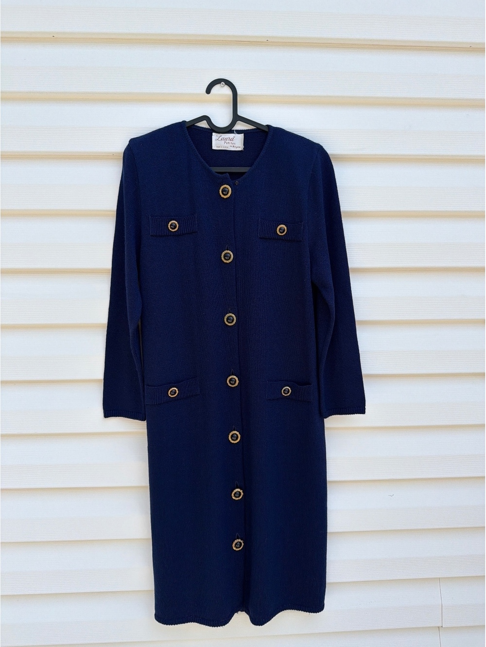 Laura Petites by Alyzia Women's Navy Blue Long Knit Button Front Sweater Dress